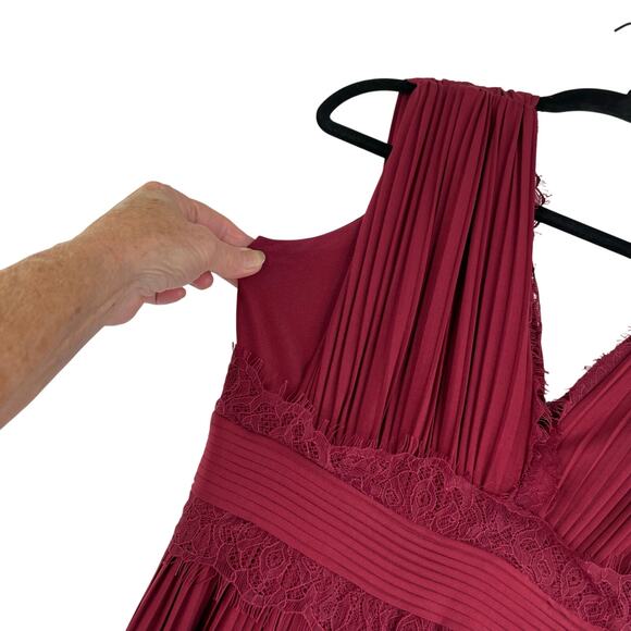 ASOS Maroon Pleated Lace Empire Waist Maxi Dress Women's Size 8 Wedding Bridal - Picture 3 of 13